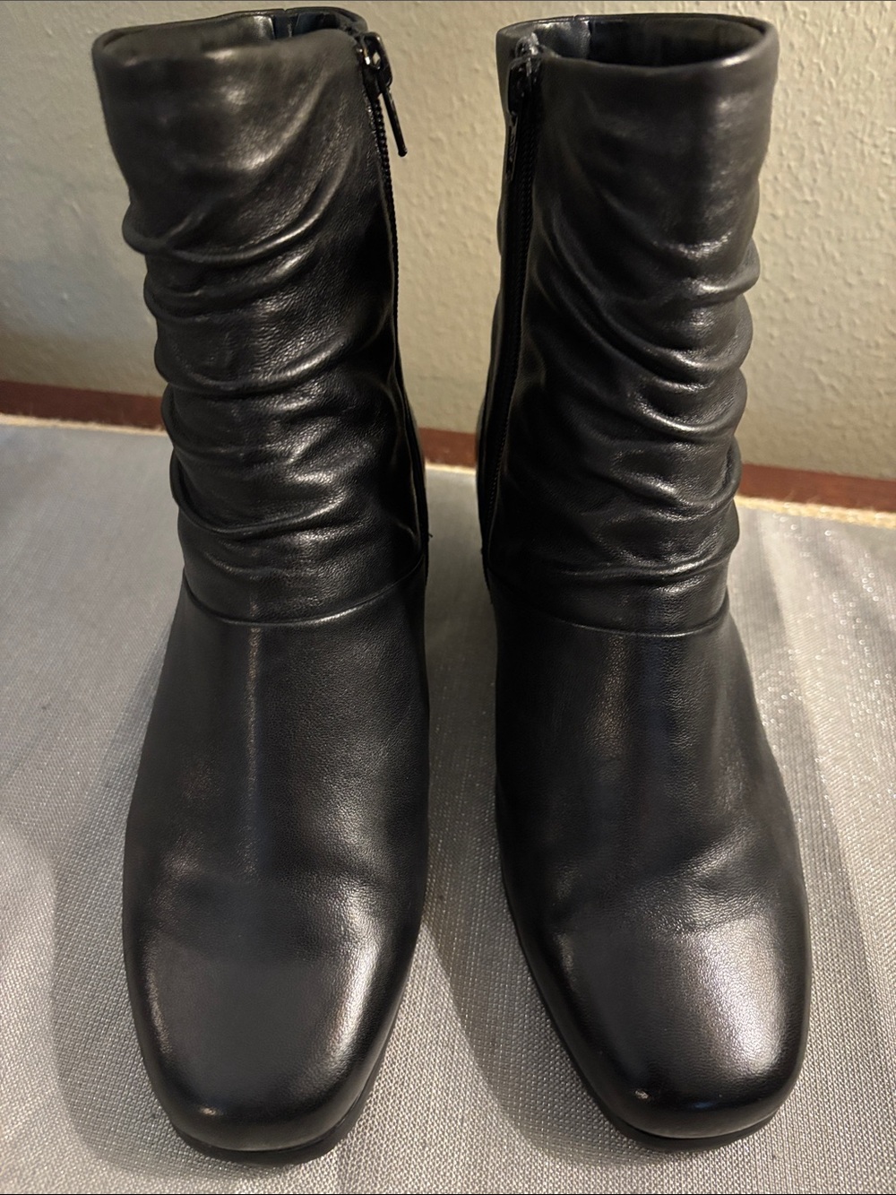 David Tate Black Womens Mid-Calf Ruched Zip Boots - 7.5WW